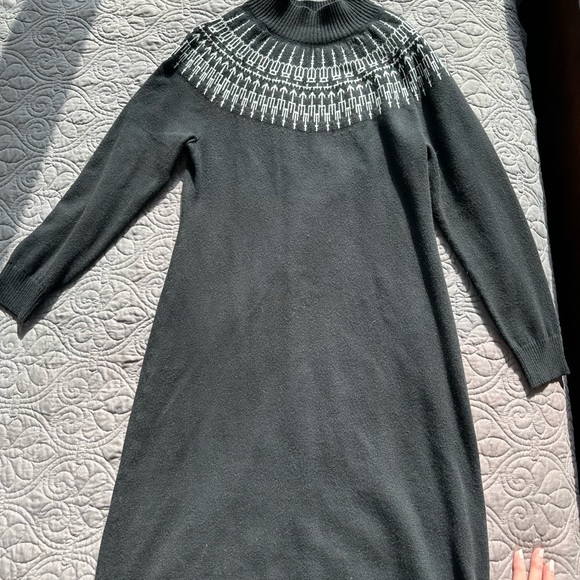 Talbots Fair Isle Black Mock Neck Sweater Dress - Picture 3 of 8